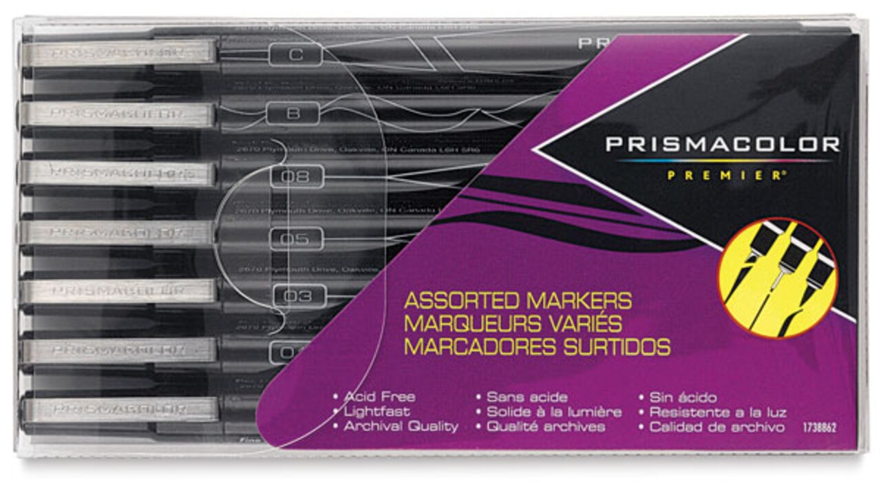 Prismacolor Premier Illustration Markers - Black, Mixed Tip, Set of 7